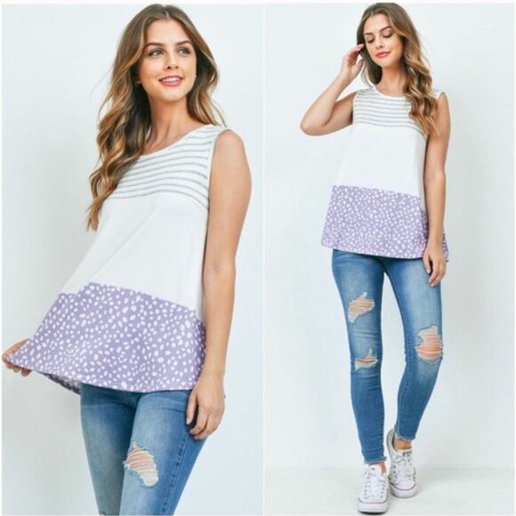 Perfect Peach Women's Sleeveless Tank Top Tunic Mixed Media Lavender & Gray - Picture 7 of 8